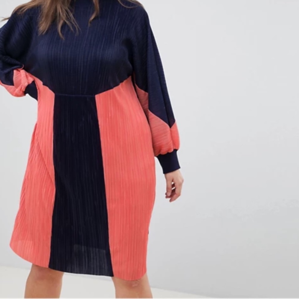 ASOS DESIGN Curve color block plisse dress